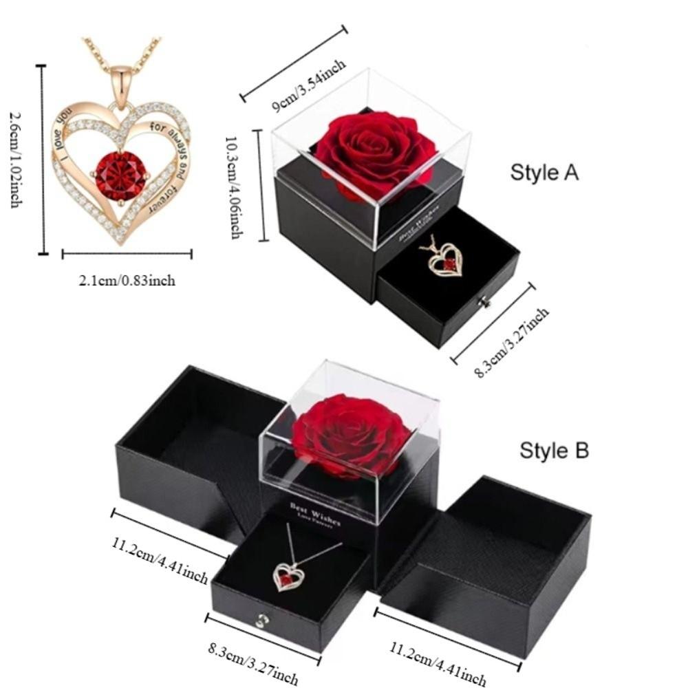 Boîte Cadeau Rose Double Cœur Collier Amour - incrusté Collier pour Femmes Anniversaire