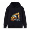 Kids Hooded Sweatshirt Cute Cartoon Excavator Print Casual Long Sleeve Pullover Hoodie for Boys Girls Daily Wear