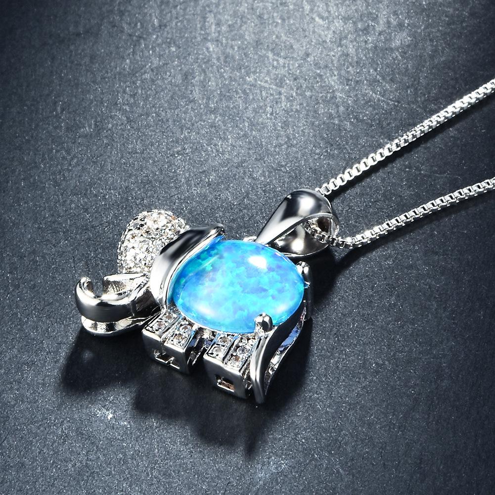 Boho Cute Animal Elephant Pendant Necklace for Women Girl Imitation Blue Opal Zircon Necklace Wedding Jewelry