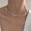 Delicate Y2K Jewelry Sweet Pearl Bowknot Necklaces Simple Style Short Clavicle Chains Choker for Women Girls Anniversary Party