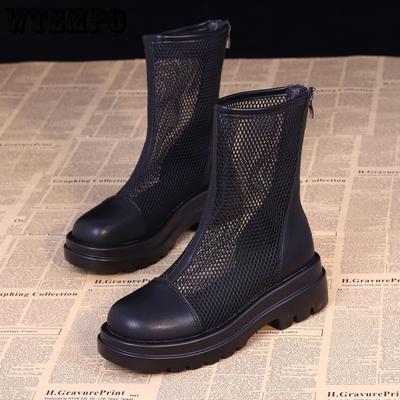 Botas Curtas com Solas Grossas Respiráveis e Confortáveis Sapatos Rasos para Primavera e Verão com Tecido de Malha Botas Versáteis e Respiráveis