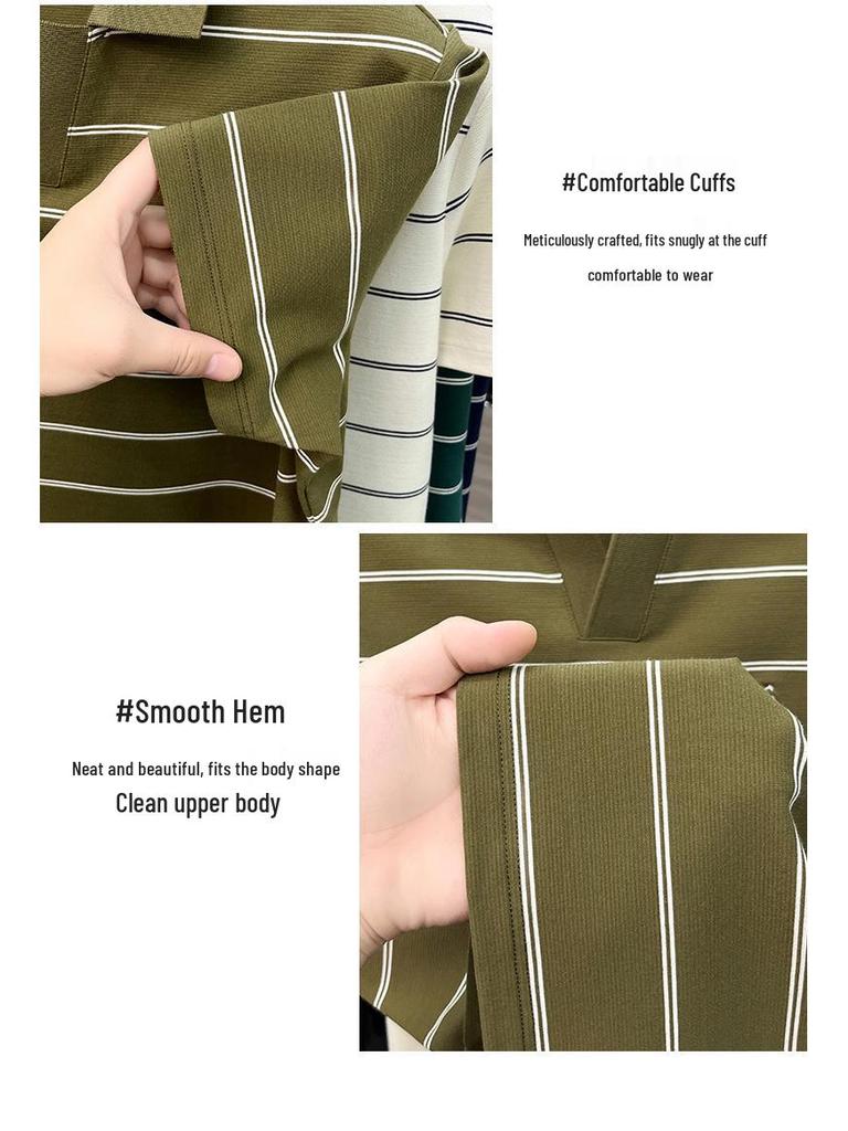 2026 Seagull Collar Striped Polo Shirt for Men - Short Sleeve Summer Lapel Tee for Dad