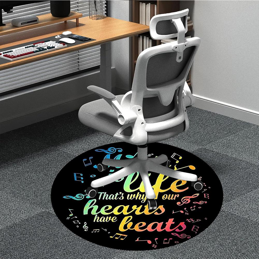 1pc Music Life Chair Carpet for Office, Round Polyester Mat, Indoor Decor for Office, Easycare Fabric, Washable Non-slip Area Carpet