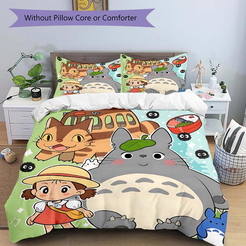Neighbor Totoro Adventure Print 3Pcs Bedding Setduvet Cover With 2 Bedropillowcase Home Birthday Gift