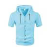 American Linen Men's Shirt, Fashionable and Casual Summer Breathable Thin Hooded Short-sleeved Cardigan Jacket