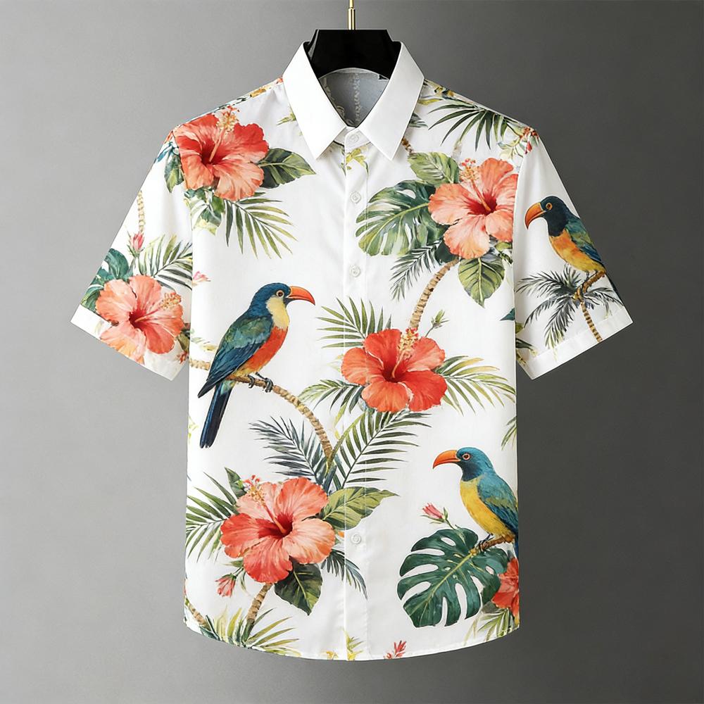 Men's Summer Fashion Short Sleeve Lapel Shirt Fun Pattern Sunset Coconut Tree 3D Printed Shirt Beach Beach Clothes Casual Tops