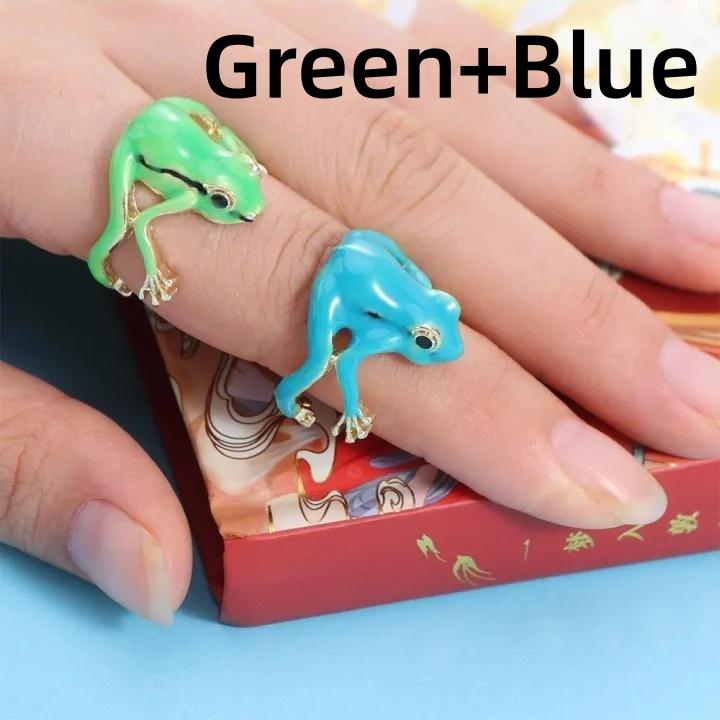 

Personality Green Funny Frog Ring Niche Design Exquisite Blue Adjustable Open Ring Animal Frog Fashion Trend Men Women Jewelry