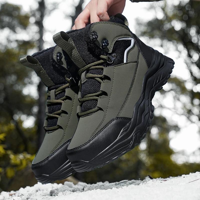 Winter Warm Boots Mens Climbing Sneakers 2025 Plush High Top Shoes Ankle Boots Lace-up Outdoor Non-slip Hiking Boot