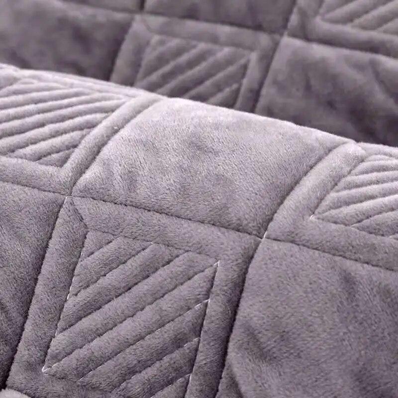Short Plush Grey Color Sofa Towel European Brief Thicken Quilted Sofa Cover Slip Resistant European Couch Cover for Living Room