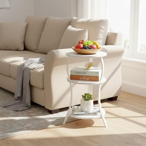 ZEXVIDA Retro Round Coffee Table, Bedside Table, Folding Side Table, 30cm Wide x 30cm Deep x 55cm High (White)