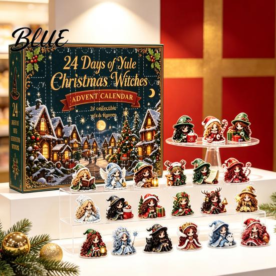 Artistic Craft for Handbook Matching Christmas Witches Advent Calendar 2026, 24 Days Yule Countdown Box, 2D Acrylic Decorations Desk Witch Figurine