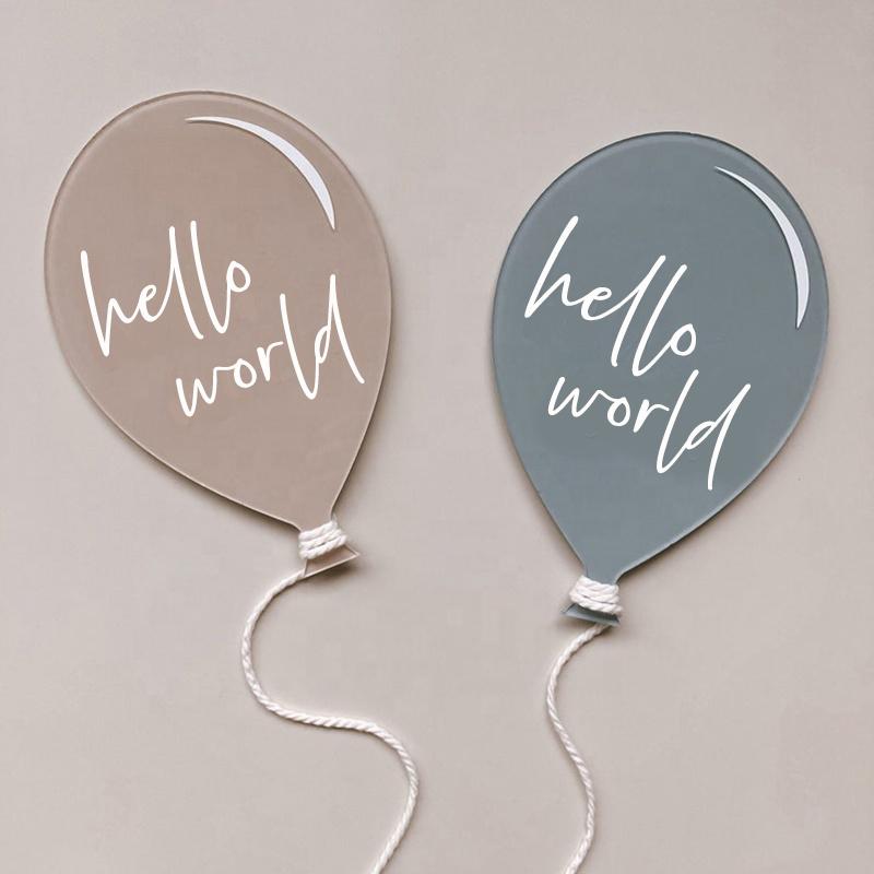 Hello World Balloon Acrylic Baby Monthly Cards Journey Milestone Newborn Photo Prop Birth Announcement Sign Baby Keepsake