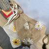 Shoulder Bag For Women Spring Summer Flowers Print Knitted Tote Bag Lightweight Travel Crochet Bag Flower Shopper Bag