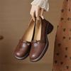 Autumn soft leather round head thick heel single shoes new retro style medium heel small leather shoes brown medium heel shoes