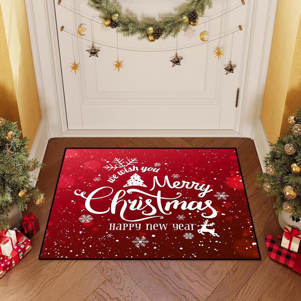 Merry Christmas Rug Winter Snowflakes Area Rug Indoor Blessing Doormat Floor Mat Carpet for Entryway Bedroom Happy New Year