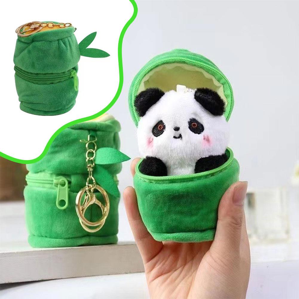 Plush Panda Bamboo Tube Keychain Cartoon Panda Doll And Bamboo Tube Keyrings Pendants Lovely Panda Doll Key Chain Hanging