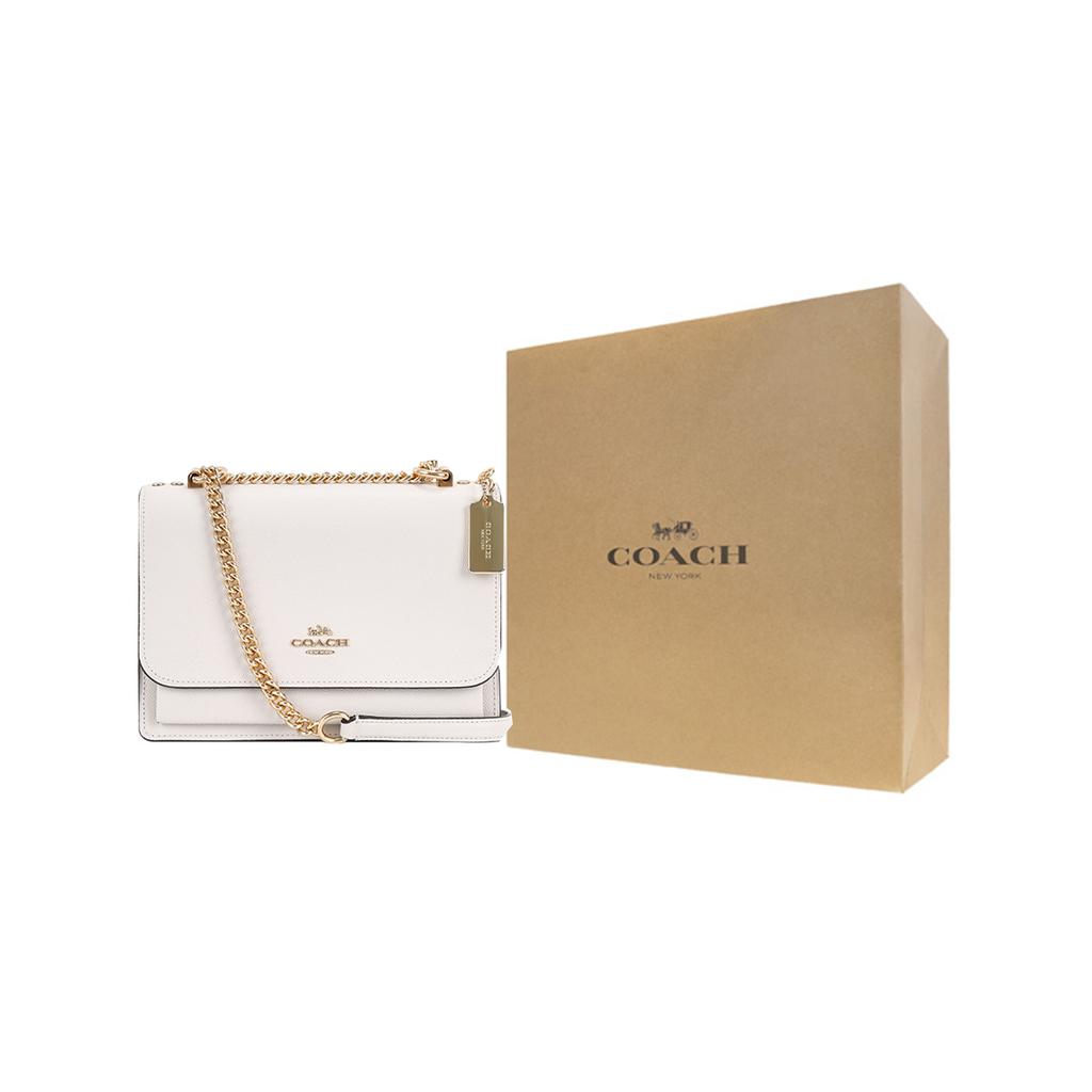 New COACH Klare Grain Leather Trunk Bag, Shoulder Bag, Crossbody Bag Medium Women's Chalk White 91174-IMCHK