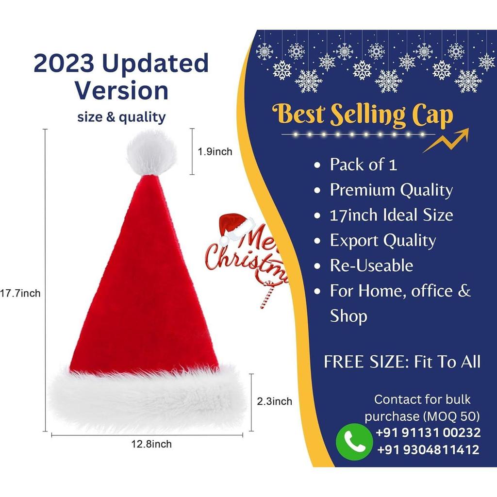 Santa Hat Plush Fur Christmas Cap Red Unisex Free Size