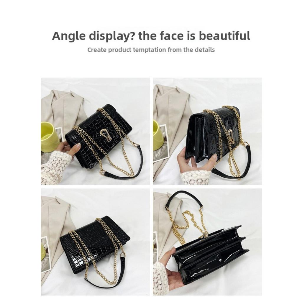 Ladies' Fashionable Rose Red Snake Patterned Crossbody Bag, Luxury Handbag, Lined with Chain Handbag