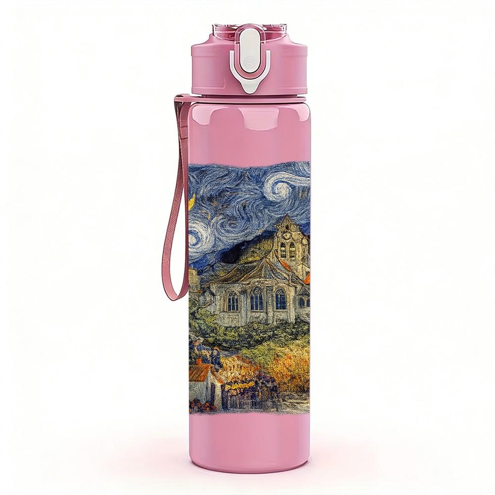 1PC Starry Night Van Gogh Classic Art Print 750ml Color Plastic Sports Water Bottle Leakproof Flip Straw Lid Suitable for Sports Office Home Use