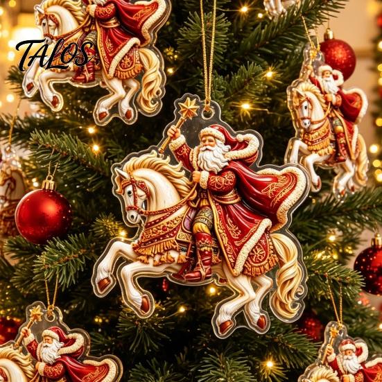 Holiday Hanging Decorations Santa Riding Horse Christmas Ornament, Acrylic Pendant with String, Festive Party Supplies Tree Decor for Living