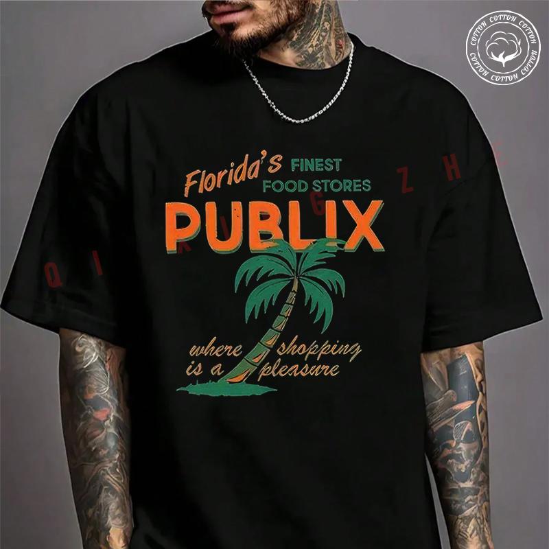 Florida Publix Graphic Motorcycle Cotton T-shirt Summer Casual Short Sleeved Basic TShirt Round