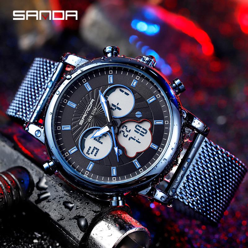 SANDA Simple Trend Watch Male Student Fashion Double Electronic Watch Digital Sports Waterproof Watch
