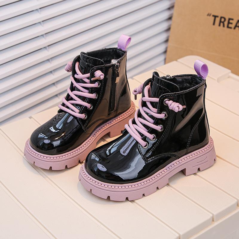 

Универсальные детские блестящие кожаные ботинки для середины осени и зимы 36