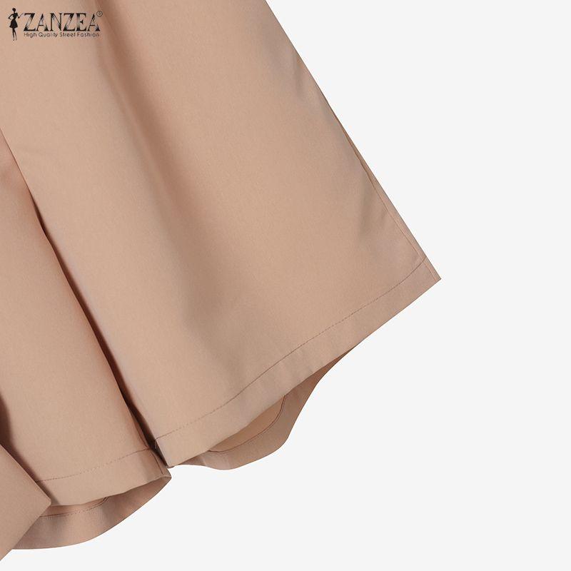 ZANZEA Damen Langarmbluse und Shorts Sommer Zweiteilige Anzugsets