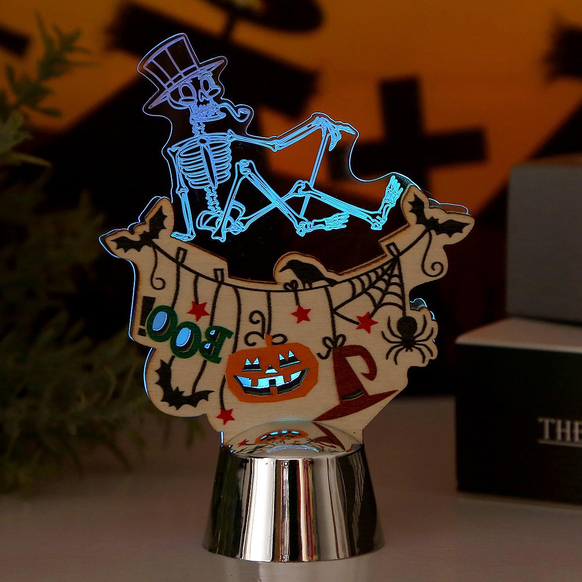 

Акриловая 3D настольная ночная лампа-украшение, свет для создания атмосферы Хэллоуина с гравировкой черепа и тыквы