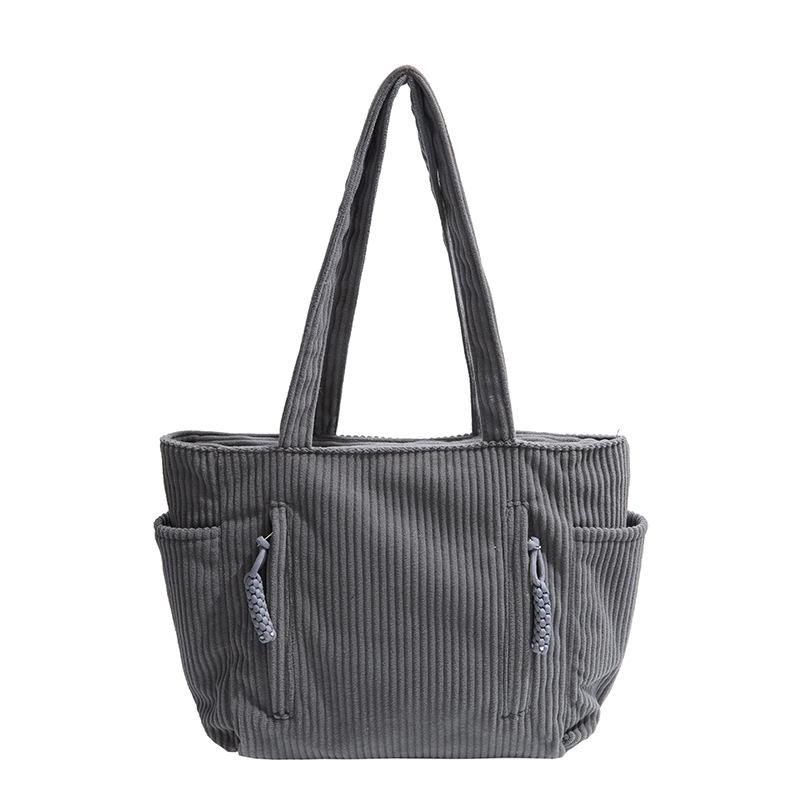 

Большая вместительная повседневная вельветовая женская сумка-тоут в японском стиле, простая, для commuters, на плечо, легкая, универсальная one size fits all серый