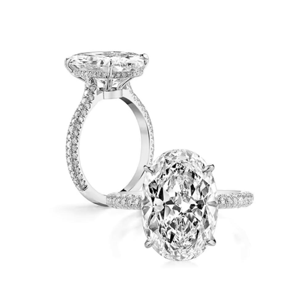 GXTRS Luxus 8 Karat Oval geschliffener Ring komplett aus Moissanit S925 Silber für Damen Funkelnder Labor-Diamant Ehering Feiner Schmuck