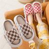 Four Seasons Linen Thick-soled Slippers Checkerboard Simple Home Non-slip Cool Slippers Couple Wooden Floor Mop