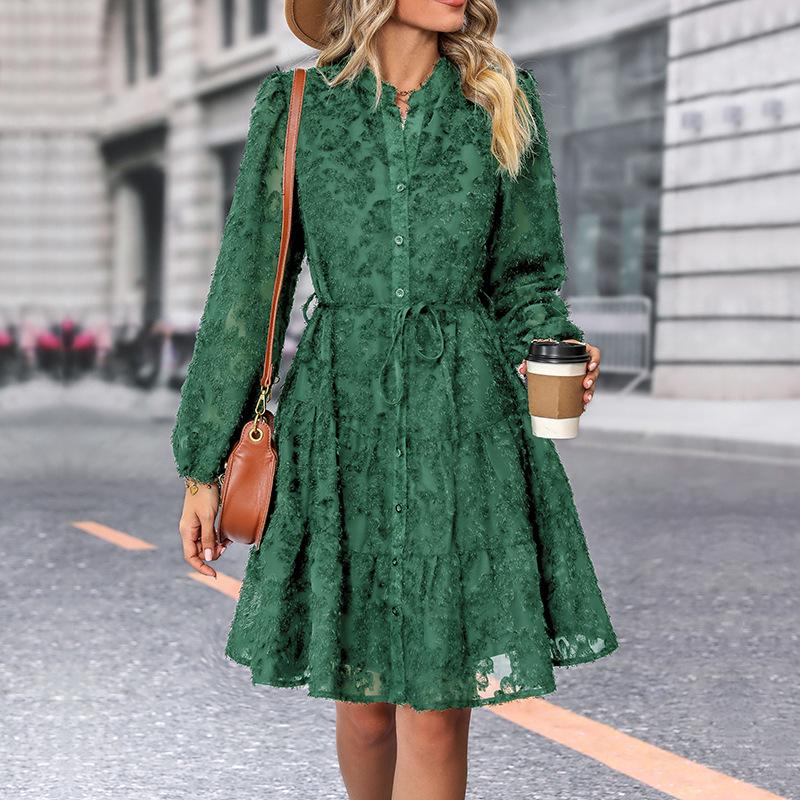 European and American Elegant Retro Lace Long Sleeve Dress - Multicolor Spring & Autumn Style