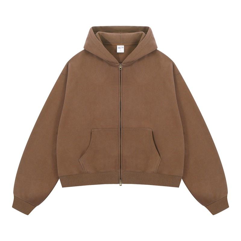 Unisex Oversized Box Fit Fleece-Lined Zip-Up Hoodie Winter Warm Cotton Sweatshirt With Patch Pockets