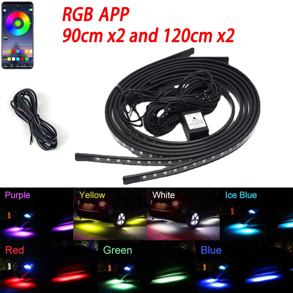 Neon Car Flexible Underglow Strip Light LED Underbody Ambient Light with App Control RGB Auto Atmosphere Decorative Lamps 12V