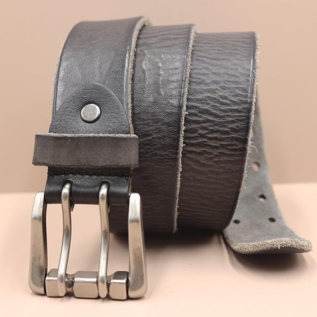 3.8Cm Wide Retro Water Shampoo Layer Pure Cowhide Belt Men'S Genuine Leather Trend Double Needle Women'S Casual Belt