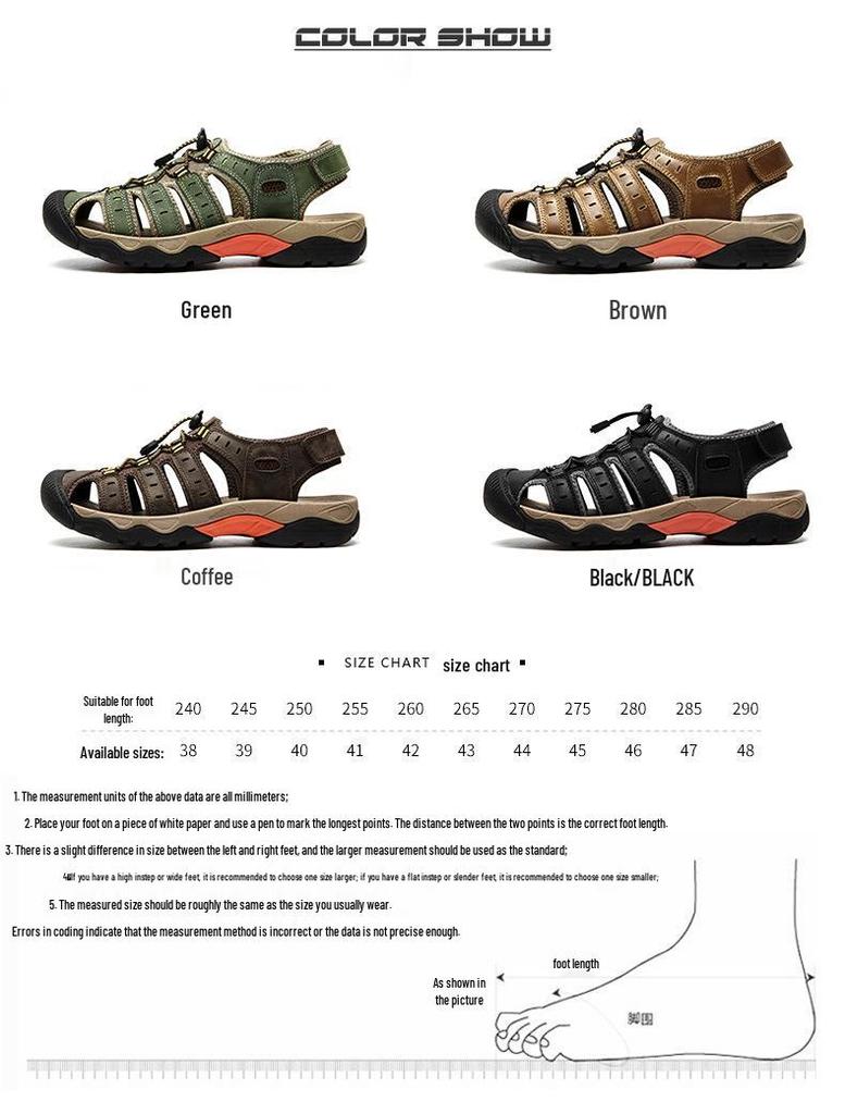 2023 Plus Size Men's Genuine Leather Closed-Toe Casual Outdoor Summer Sandals
