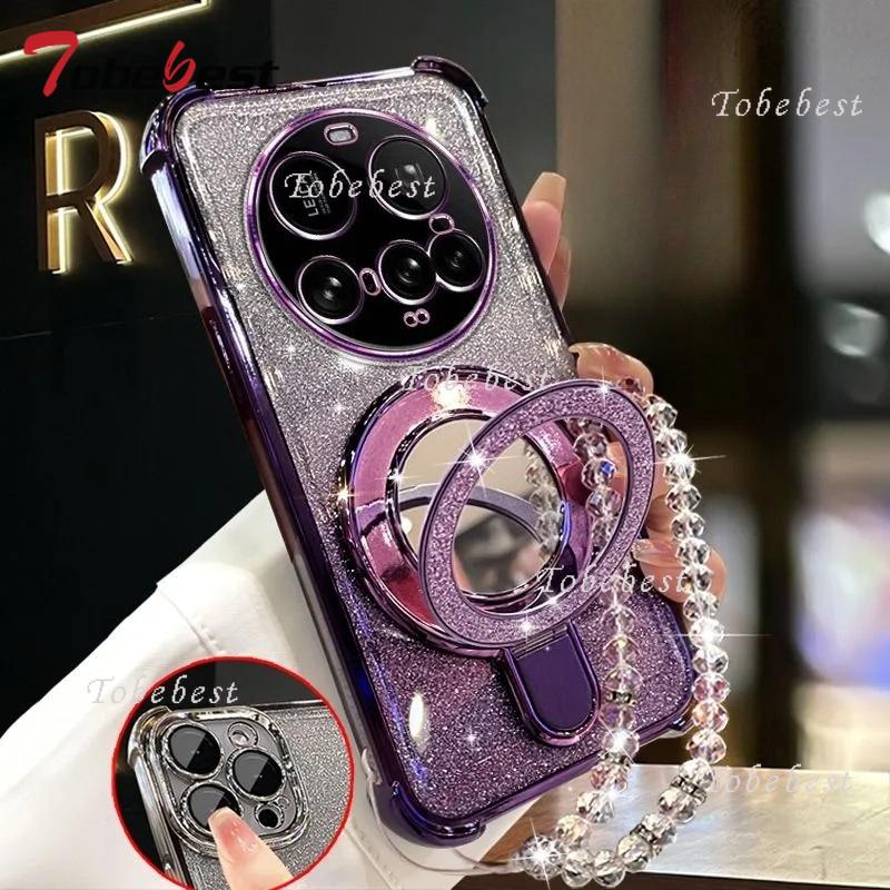 

Для Xiaomi 15 Ultra 14 14T 13 12 Pro Чехол Блестящее покрытие зеркальный Магнитный держатель для телефона Браслет Крышка Xiaomi 15 Ultra фиолетовый