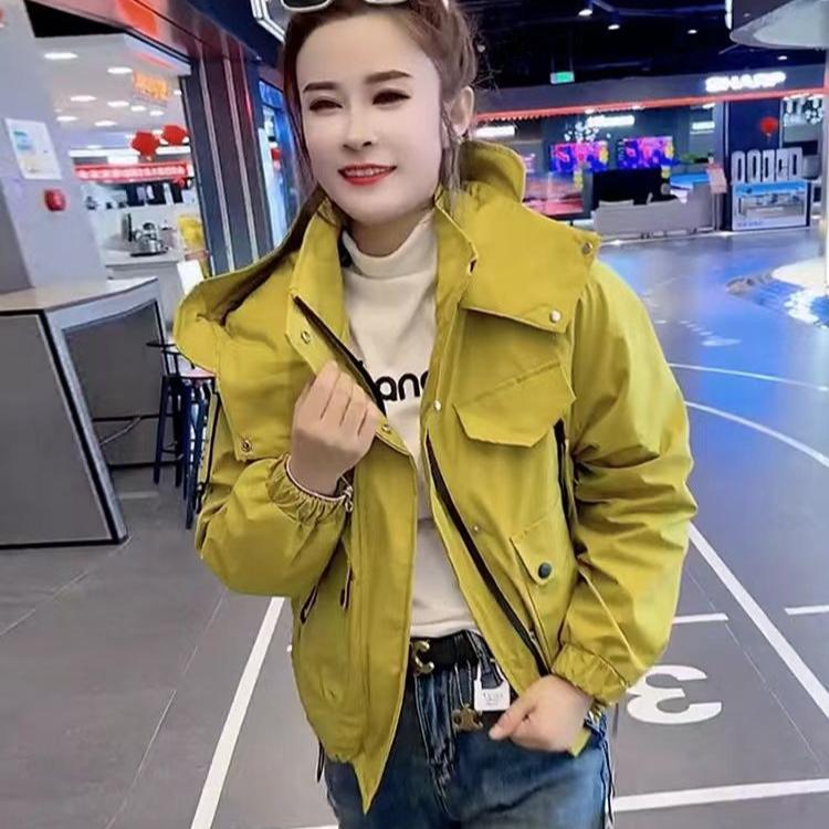 

Осенняя куртка на молнии, короткая, с капюшоном, в корейском стиле, ленивая рабочая куртка, женская XXL жёлтый