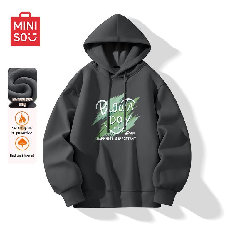 

MINISO Men s Plush Lined Hooded Graphic Sweatshirt XL