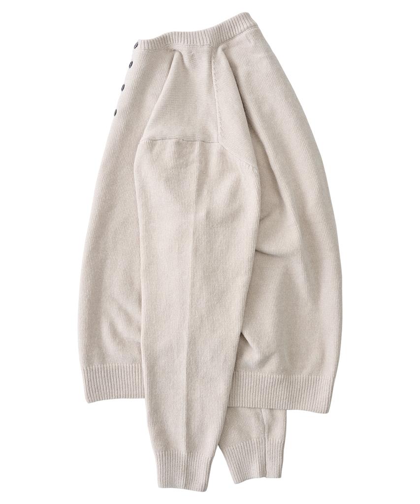 ANALOG MOOD Velour Refined Henley Neck Round Knit (Oatmeal)