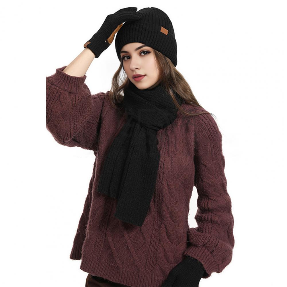 3 szt./zestaw Unisex Zimowa czapka szalik rękawiczki zestaw gruba dzianinowa ciepła czapka świetne tarcie rękawice dłoni elastyczne ucho wiatroszczelne
