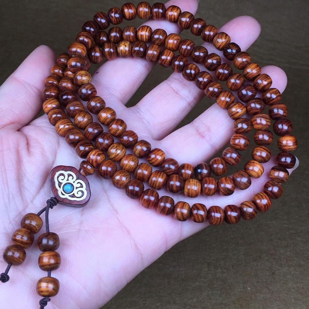Vintage Hainan Huanghuali Tiger Stripe Buddhist Beads – Perfect for Gifts and Personal Use