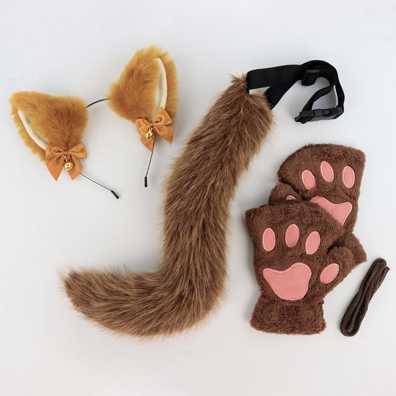 3Pcs Halloween Cats Costume Set for Girl Cosplay, Halloween Cats Costume Accessories with Headband, Tail, Gloves
