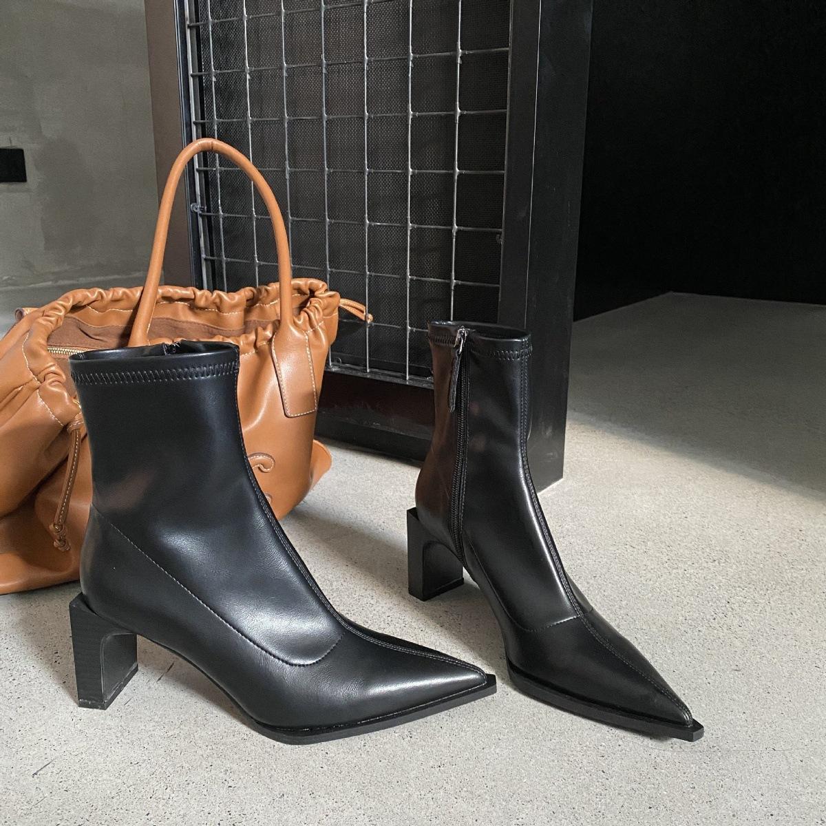 

Острый носок женские ботильоны модные элегантные лакированные туфли на толстом каблуке женские современные короткие ботильоны 35