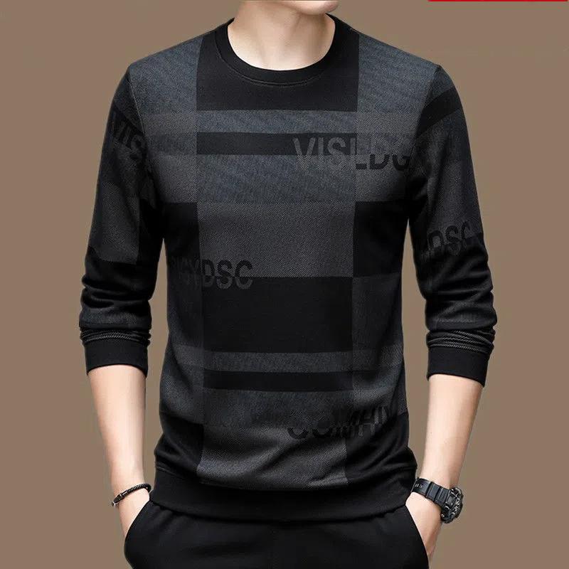 Autumn Winter Men Casual Hoodie High Street Long Sleeve Round Neck Large Size Cotton Contrast Color Loose All-match Sweatshirts
