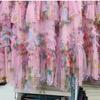 Reinforcement Nail Pearl Patchwork Printed Mesh Cake Dress Half Skirt for Girls New Hollow Out Long Dress