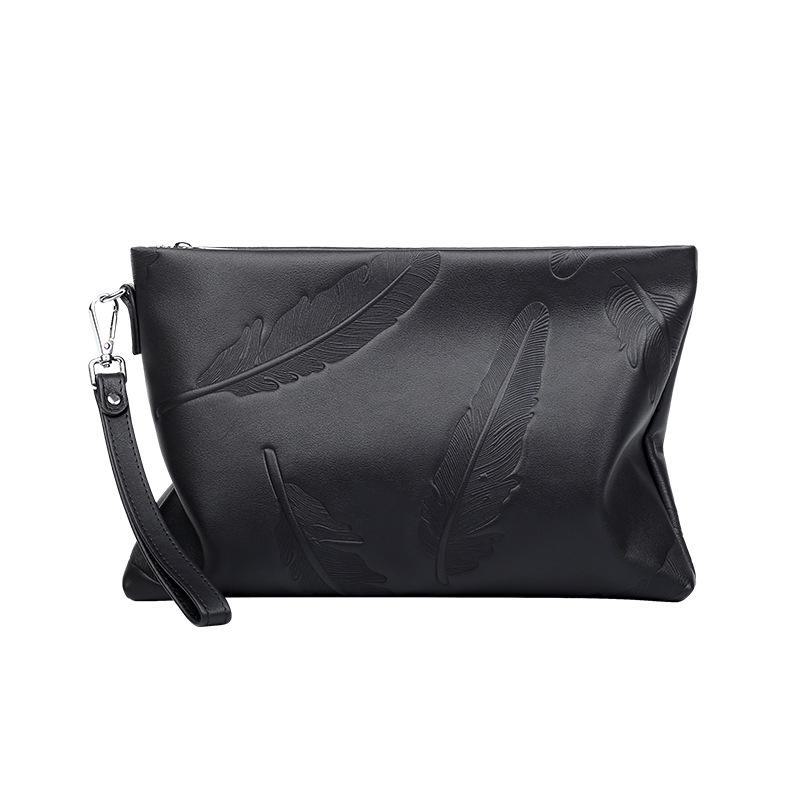 

Современная мужская сумка-конверт из натуральной кожи - большая вместимость, первый слой из коровьей кожи, модная тисненая повседневная сумка Large чёрный