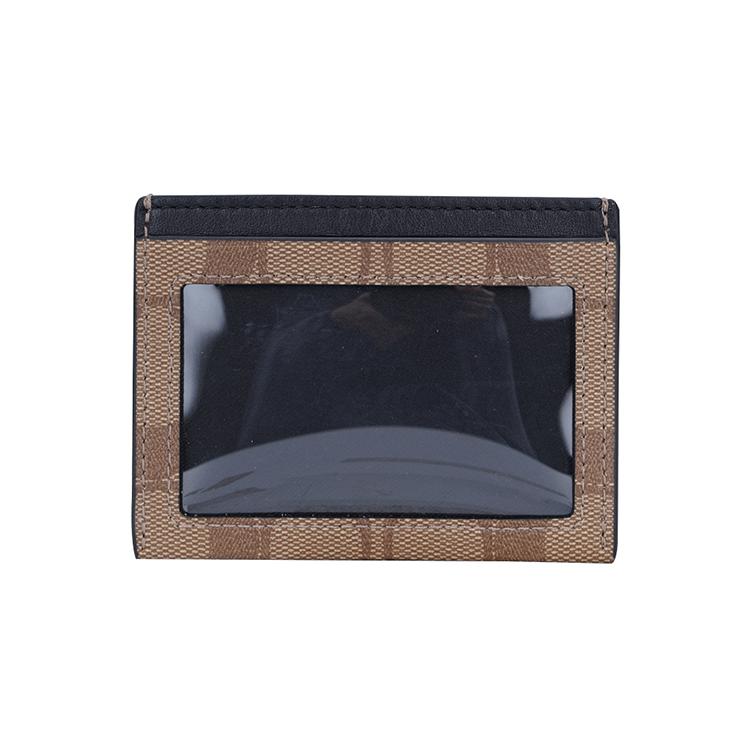 New COACH Card Case Coated Canvas With Leather Card Holder, Wallet Men's Black & Tan Khaki Monogram 58110-QBTN2